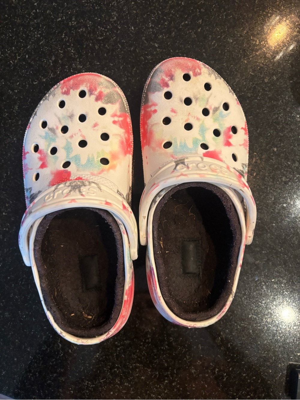 CROCS Tie-Dye Slip-On Clogs in White, Pink and Blue